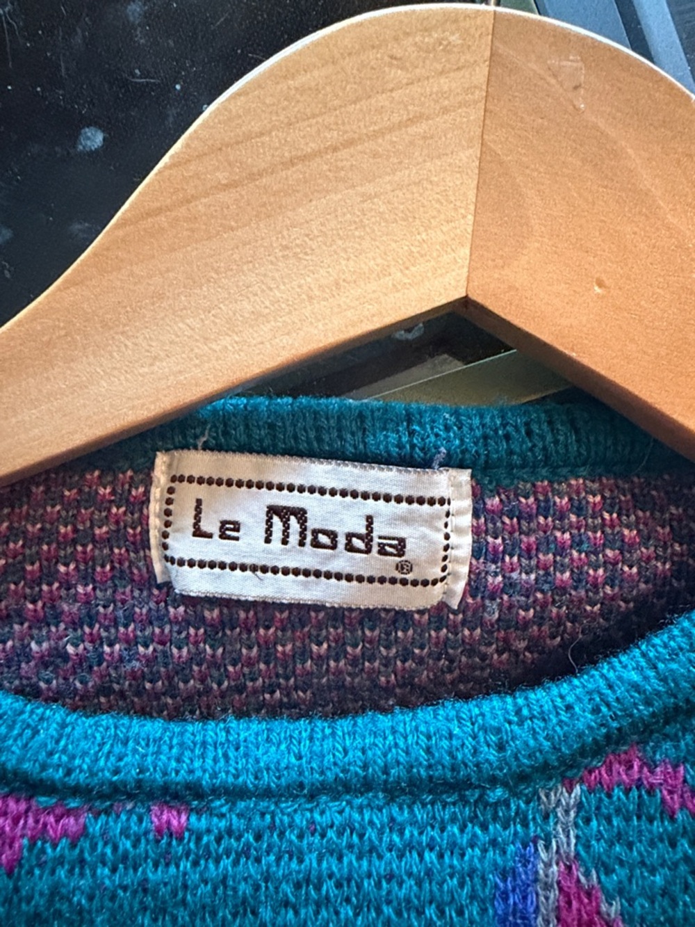 Vintage Teal Floral Crewneck Sweater with Pink Accents - Picture 3 of 3